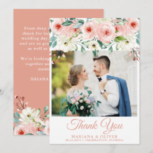 フォト結婚サンキューカードピーチホワイトフローラ 招待状