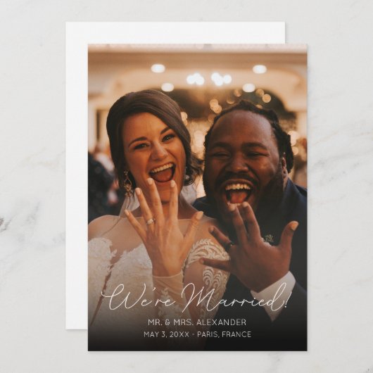 フォト結婚タイポグラフィ発エレガント表V 招待状 (正面/裏面)