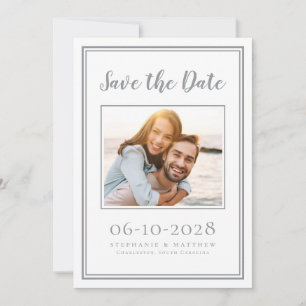 フォト結婚婚約のシンプルグレー白 セーブザデート