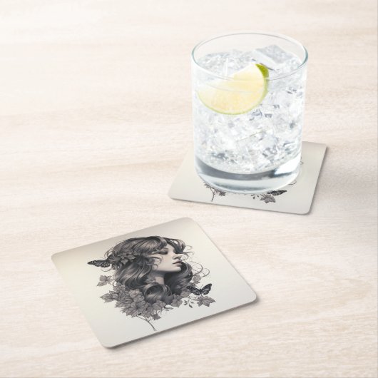 フォト結婚式の引き出物Sの後に幸せに応援 スクエアペーパーコースター (インサイチュ)