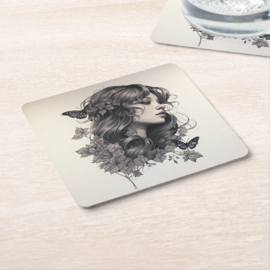 フォト結婚式の引き出物Sの後に幸せに応援 スクエアペーパーコースター (アングル)