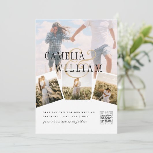 フォト結婚式招待状クラシックホワイトモダン 招待状 (スタンド正面)