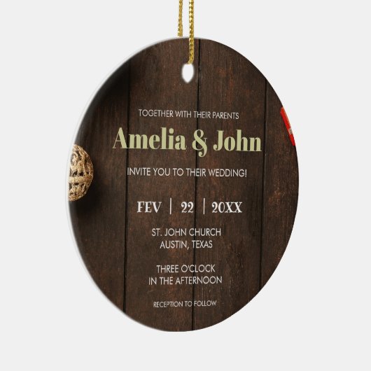 フォト結婚式招待状クリスマス セラミックオーナメント (右)