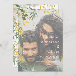 フォト結婚式招待状グリーナリー金ゴールドLeahG 招待状