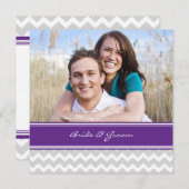 フォト結婚式招待状グレーパープルシェブロン 招待状 (正面/裏面)