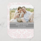 フォト結婚式招待状グレーピンクダマスク 招待状 (正面/裏面)