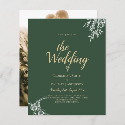 フォト結婚式招待状ジュニパーグリーンモダン (正面/裏面)