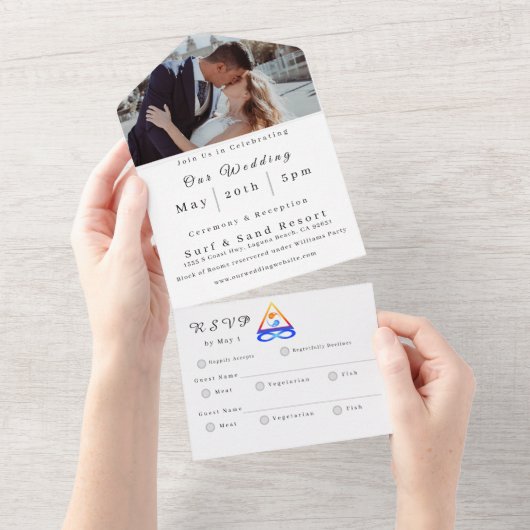 フォト結婚式招待状ツイン炎 –  オールインワン招待状 (貼ってはがせる)