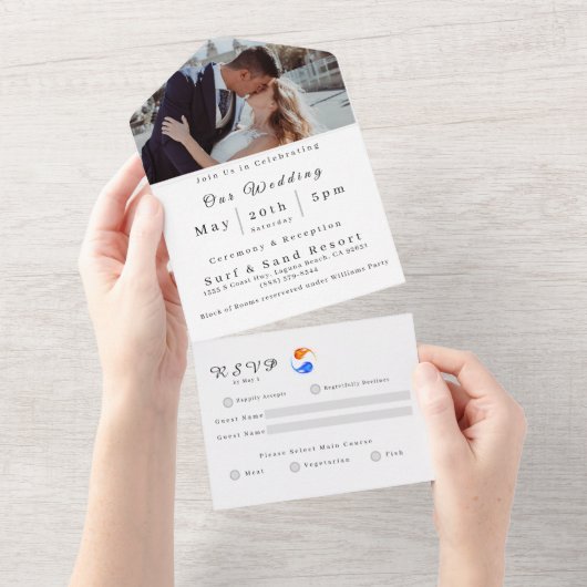 フォト結婚式招待状ツイン炎 –  オールインワン招待状 (貼ってはがせる)