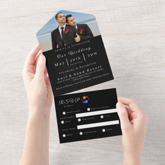 フォト結婚式招待状ツイン結婚フレームLGBTQ- オールインワン招待状 (貼ってはがせる)