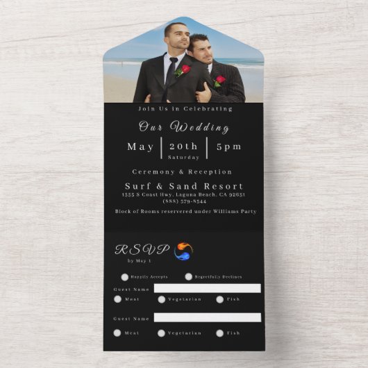 フォト結婚式招待状ツイン結婚フレームLGBTQ- オールインワン招待状 (内側)