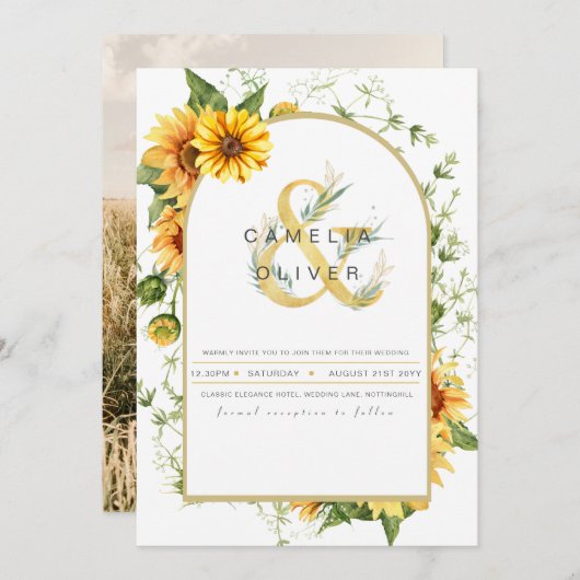 フォト結婚式招待状ヒマワリ 招待状 (正面/裏面)