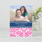 フォト結婚式招待状ブルーピンクダマスク 招待状 (スタンド正面)