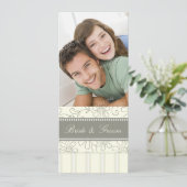 フォト結婚式招待状ベージュストライプフローラ 招待状 (スタンド正面)