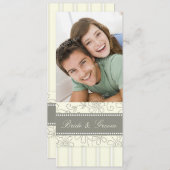 フォト結婚式招待状ベージュストライプフローラ 招待状 (正面/裏面)