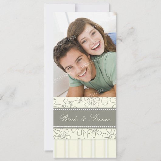 フォト結婚式招待状ベージュストライプフローラ 招待状 (正面)