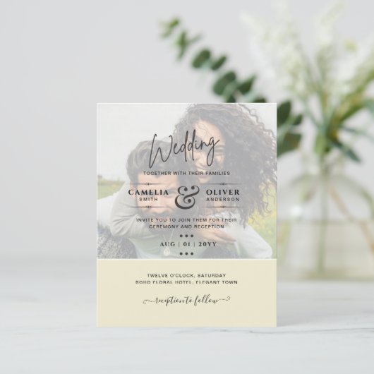 フォト結婚式招待状予算オーバーレイ文字LeahG (スタンド正面)