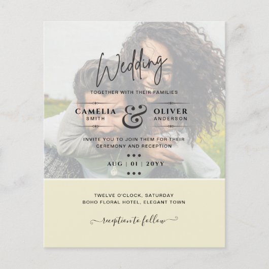 フォト結婚式招待状予算オーバーレイ文字LeahG (正面)