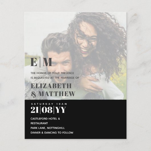 フォト結婚式招待状予算オーバーレイ文字LeahG チラシ (正面)