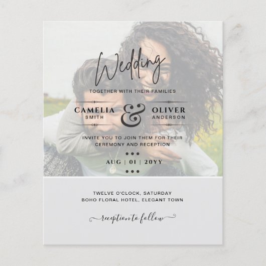 フォト結婚式招待状予算オーバーレイ文字LeahG チラシ (正面)