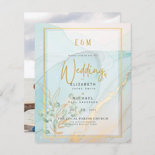 フォト結婚式招待状微妙なインク洗浄デジタル (正面/裏面)