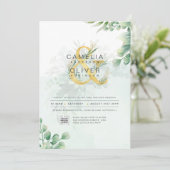 フォト結婚式招待状植物緑の金ゴールド 招待状 (スタンド正面)