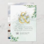 フォト結婚式招待状植物緑の金ゴールド 招待状 (正面/裏面)