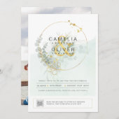 フォト結婚式招待状植物緑の金ゴールド 招待状 (正面/裏面)