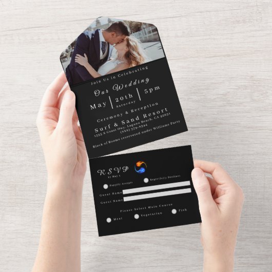 フォト結婚式招待状 – ツインフレイムス –  オールインワン招待状 (貼ってはがせる)