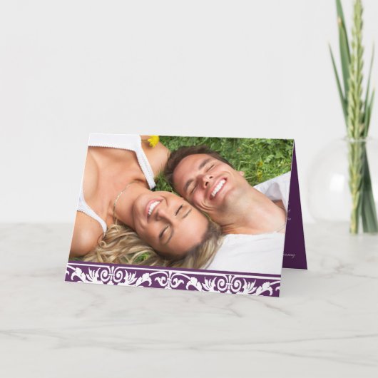 フォト結婚式招待状 – プラムと白スワールの木 招待状 (正面)