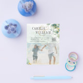 フォト結婚式招待状、Qrコード、緑葉の チラシ (シングル)