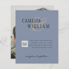 フォト結婚式招待状QRCode RSVPダスティブルー