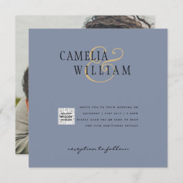 フォト結婚式招待状QRCode RSVPダスティブルー