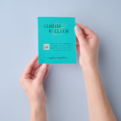 フォト結婚式招待状QRCode RSVPティール（緑がかった色）ブルー チラシ (手)