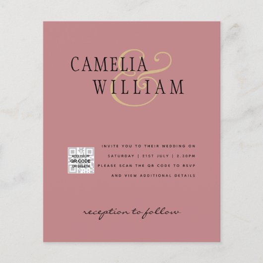 フォト結婚式招待状QRCode RSVP埃バラ チラシ (正面)