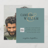 フォト結婚式招待状QRCode RSVP Sage Green (正面/裏面)