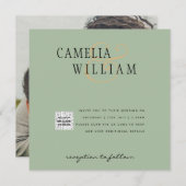 フォト結婚式招待状QRCode RSVP Sage Green (正面/裏面)