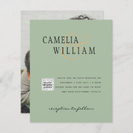 フォト結婚式招待状QRCode RSVP Sage Green