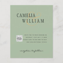 フォト結婚式招待状QRCode RSVP Sage Green