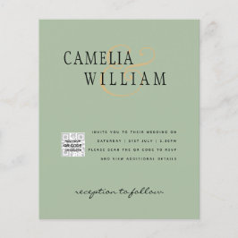 フォト結婚式招待状QRCode RSVP Sage Green チラシ