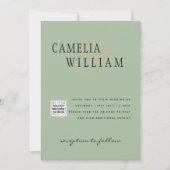 フォト結婚式招待状QRCode RSVP Sage Green 招待状 (正面)