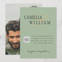 フォト結婚式招待状QRCode RSVP Sage Green