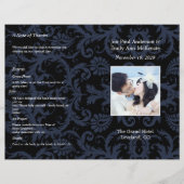 フォト結婚式 プログラムネイビーブルー&ホワイトダマスク (正面)