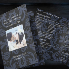 フォト結婚式 プログラムネイビーブルー&ホワイトダマスク