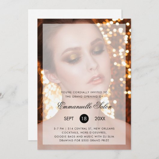 フォト美しいモダンヘアサロングランドオープン 招待状 (正面/裏面)