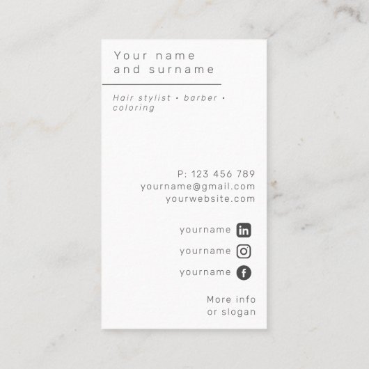フォト美容師美容師スタジオビジネスカー 名刺 (裏面)