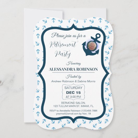 フォト航海のいかり&ネイビーブルートーンリタイア 招待状 (正面)