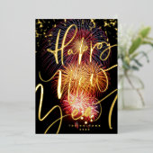 フォト花火金ゴールド新年おめでとう2023 箔シーズンカード (立ち正面)