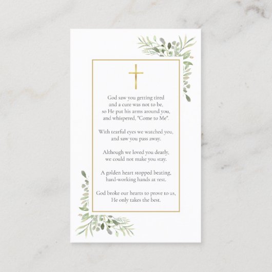 フォト葬儀悔やみや弔慰記念祈りの言葉カード 名刺 (裏面)