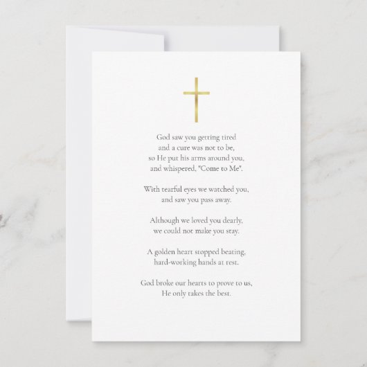 フォト葬儀悔やみや弔慰記念祈りの言葉カード 招待状 (裏面)